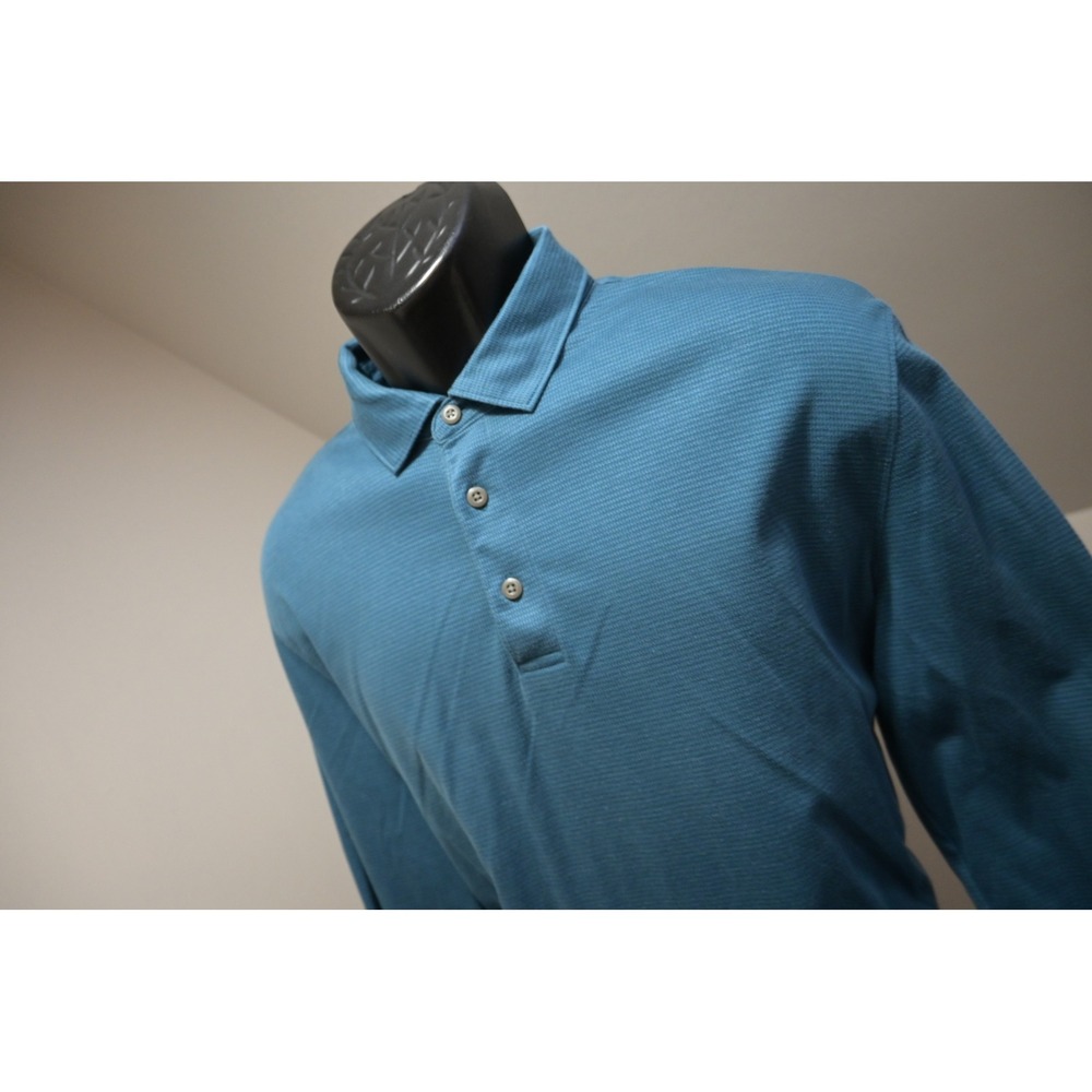 UNTUCKit Polo Shirt Mens Large Blue‎ Damaschino Jacquard Long Sleeve Regular